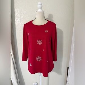 Red Christmas Snowflake Long‎ Sleeve Top